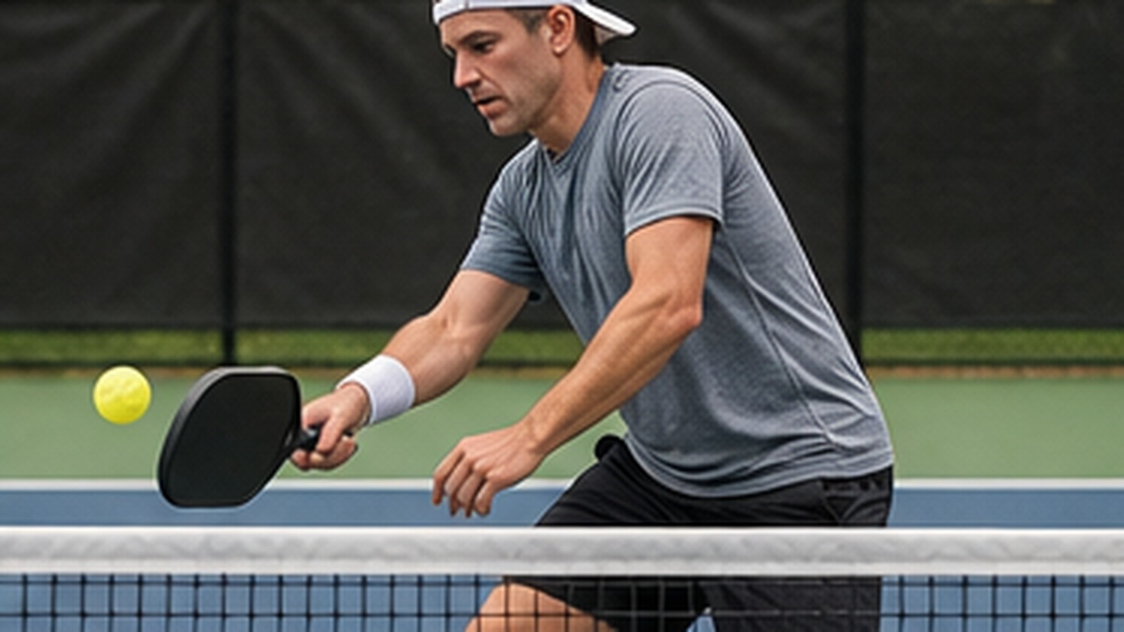 Photorealistic pickleball scene for Backhand Dink Drills Without Overhitting for Better Footwork