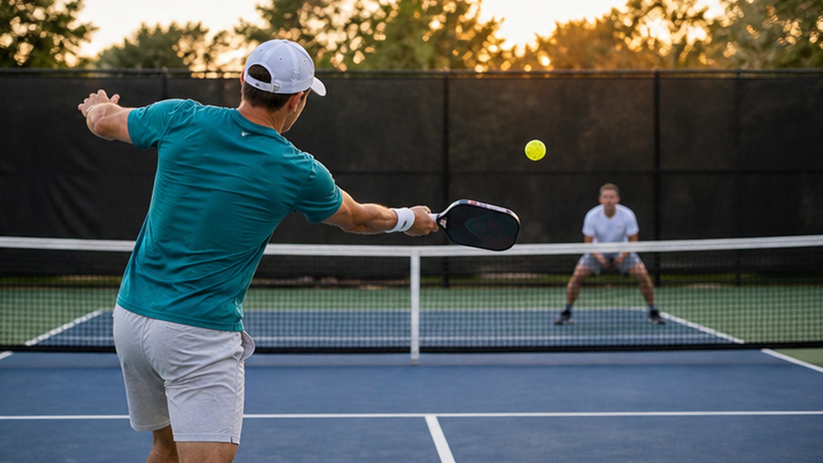 Photorealistic pickleball scene for Beginner Guide to Advanced Serve Routine for Better Control