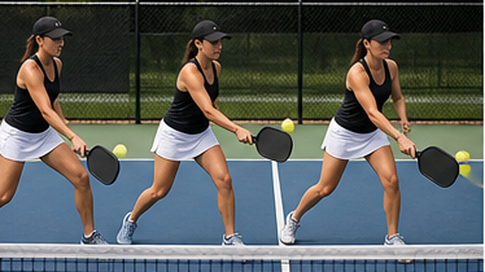 Photorealistic pickleball scene for Beginner Guide to Forehand Volley Footwork Step by Step
