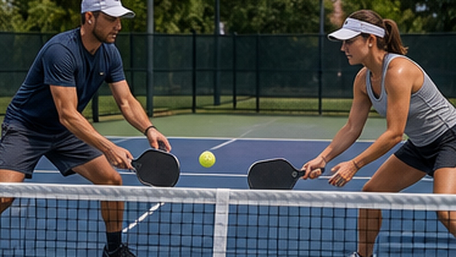Photorealistic pickleball scene for Beginner Guide to Kitchen Dinking Patience That Wins More Points