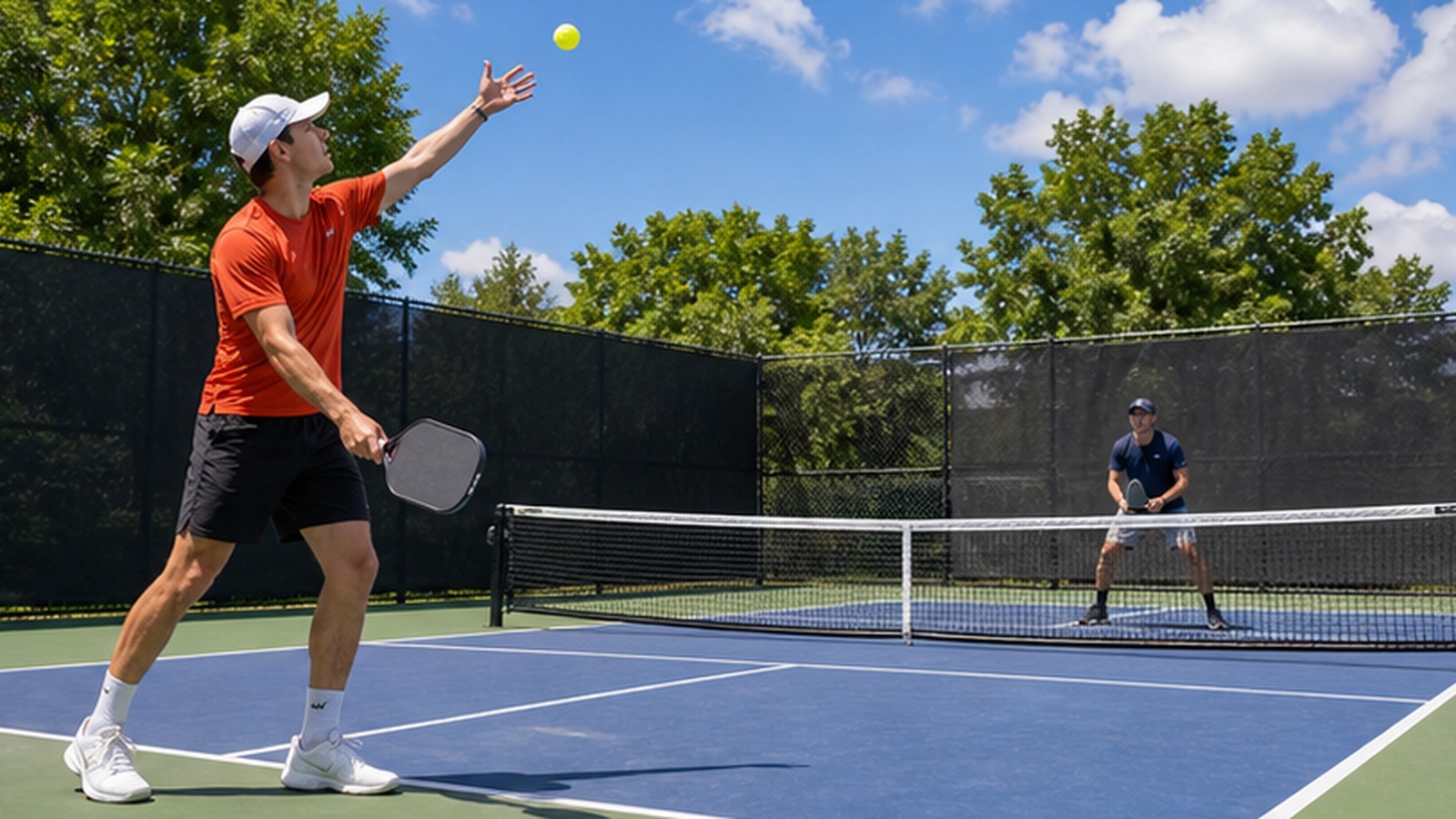 Photorealistic pickleball scene for Beginner Guide to Legal Serve Routine to Win More Points
