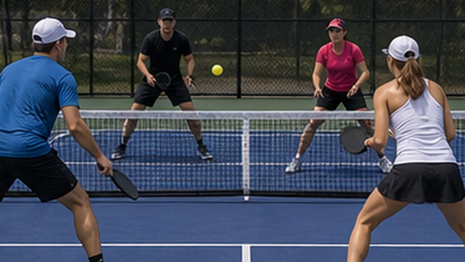 Photorealistic pickleball scene for Beginner Guide to Middle Ball Decisions Rotation to Win More Rec Games