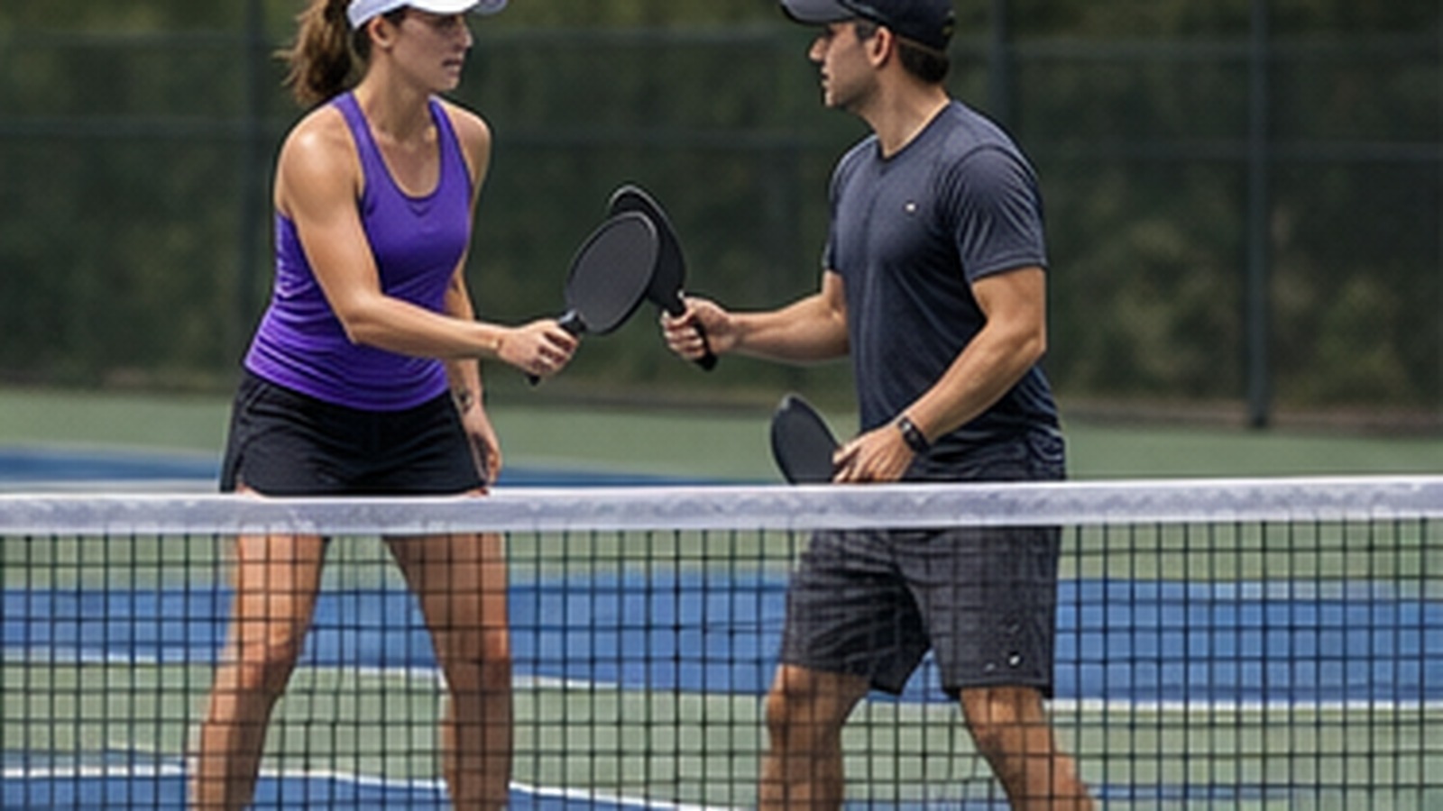 Photorealistic pickleball scene for Beginner Guide to Partner Communication Rotation for Tournament Play