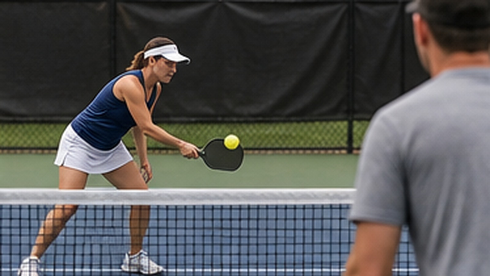 Photorealistic pickleball scene for Beginner Guide to Reset Dink Patience for Better Soft Hands
