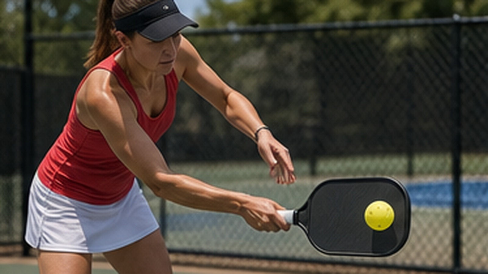 Photorealistic pickleball scene for Beginner Guide to Sidespin Serve Paddle Path with Simple Drills