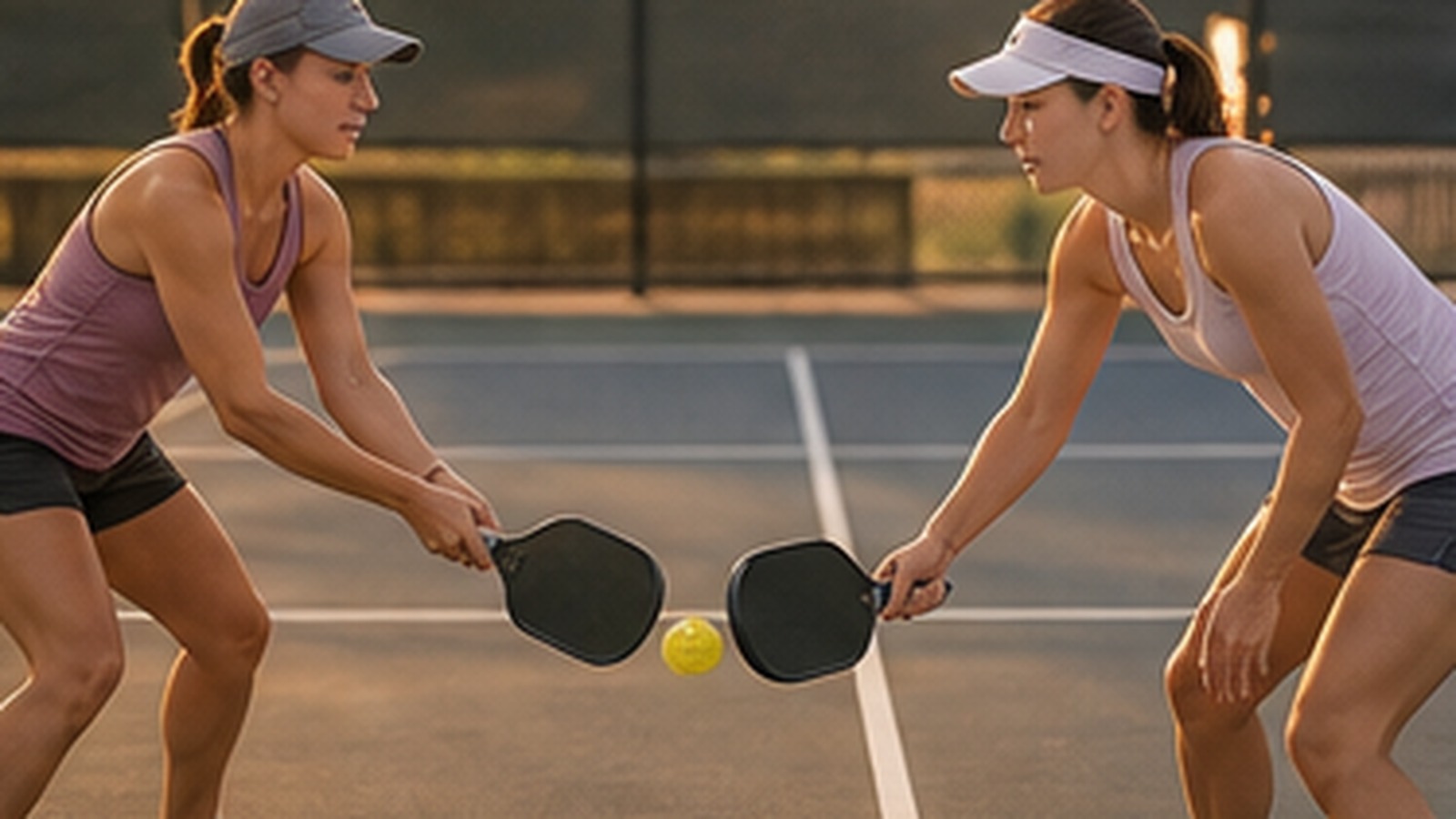 Photorealistic pickleball scene for Beginner Guide to Soft Game Patience Without Overhitting