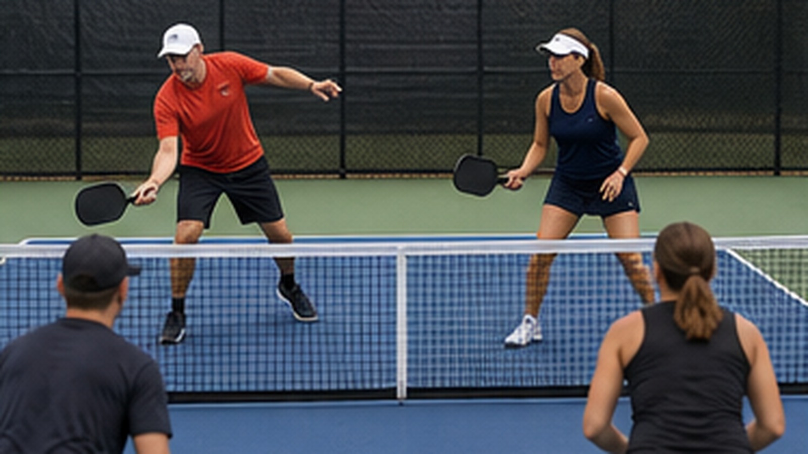 Photorealistic pickleball scene for Beginner Guide to Team Offense Rotation Step by Step