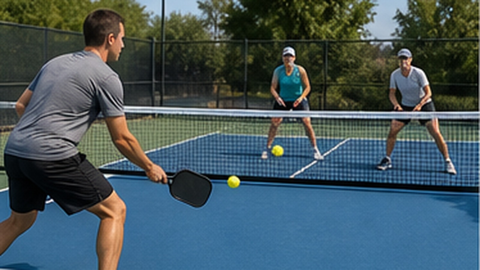 Photorealistic pickleball scene for Beginner Guide to Third Shot Strategy Spin for Beginners