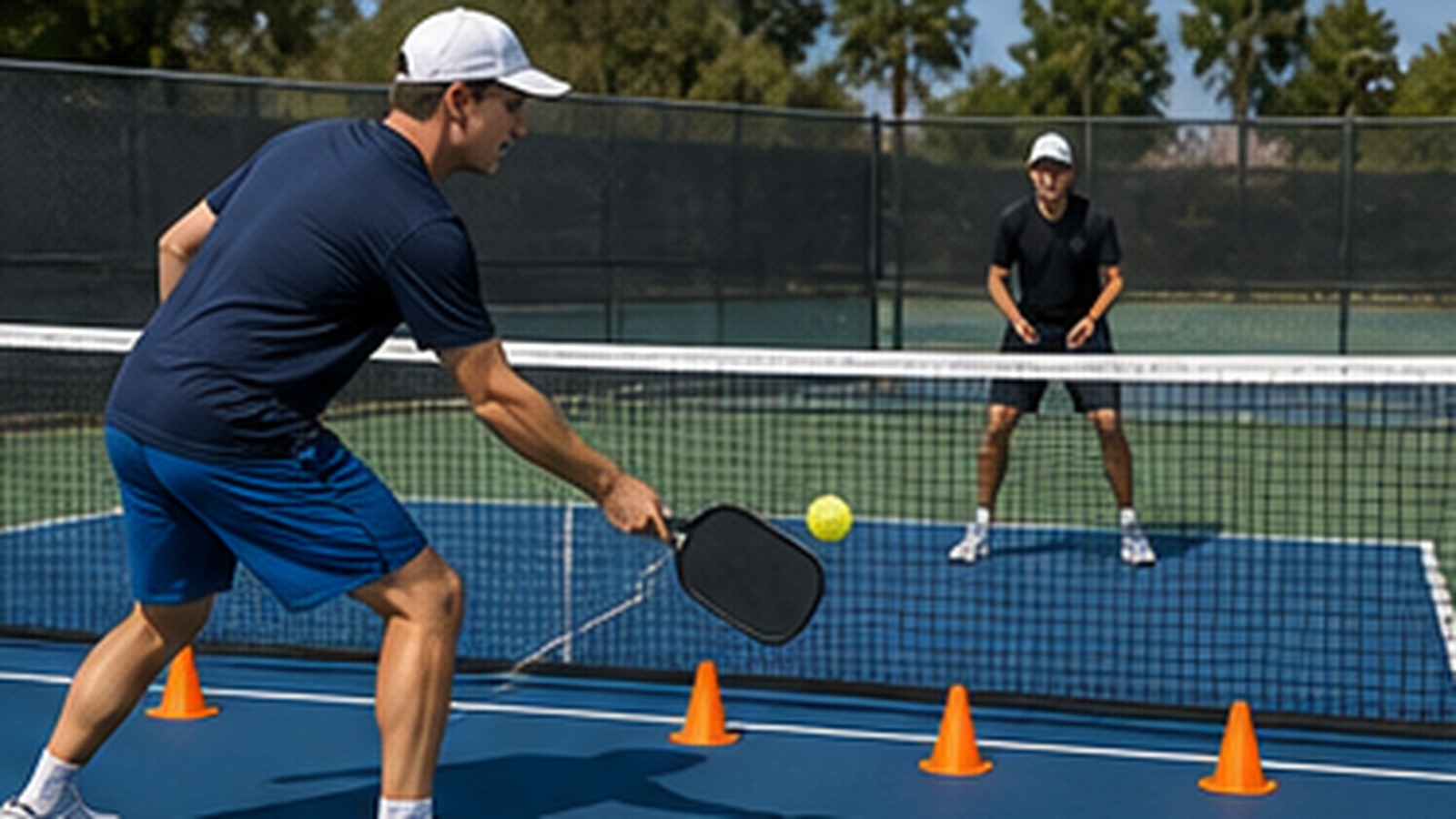 Photorealistic pickleball scene for Beginner Guide to Transition Zone Shot Spin with Practice Drills