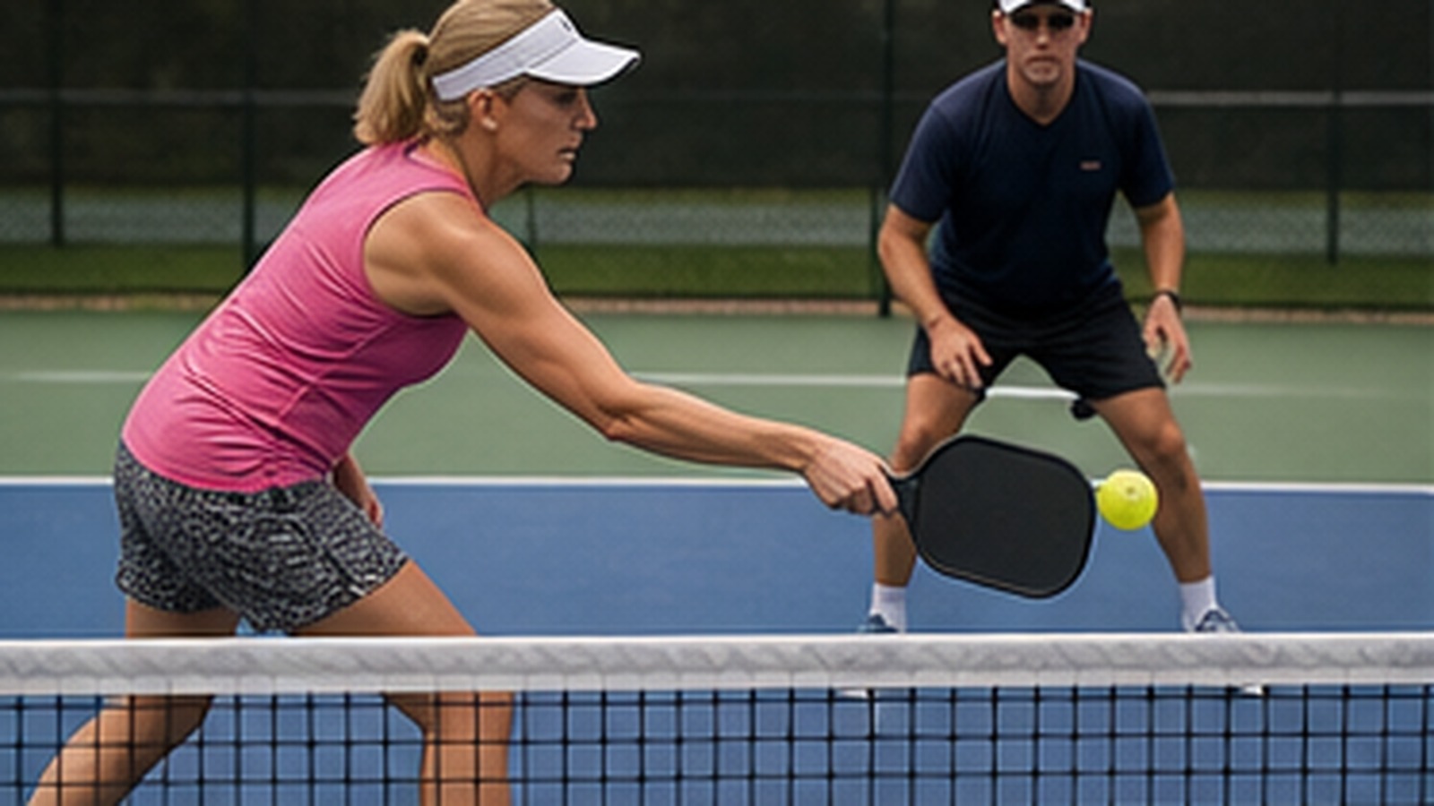 Photorealistic pickleball scene for Block Volley Drills for Beginners for Better Net Play