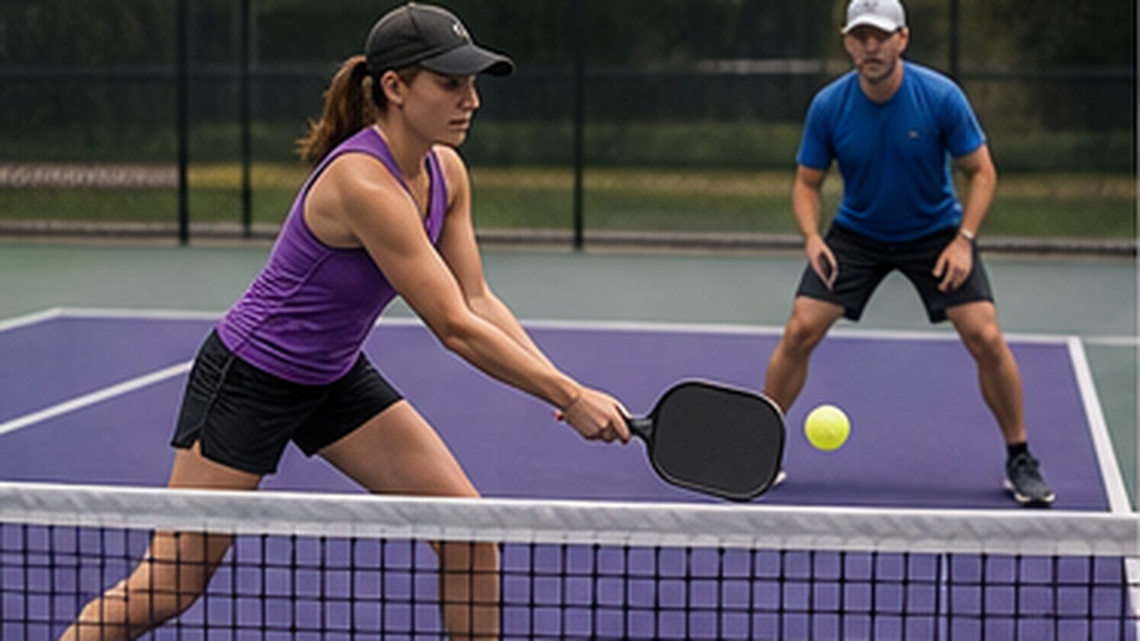 Photorealistic pickleball scene for Common Backhand Volley Timing Mistakes and How to Fix Them