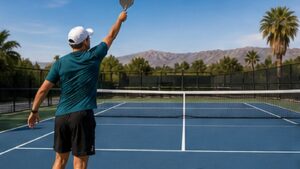 Photorealistic pickleball scene for Common Deep Serve Grip Mistakes and How to Fix Them