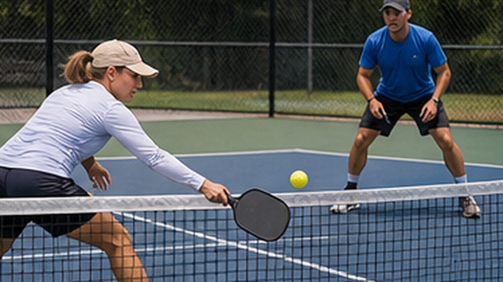 Photorealistic pickleball scene for Common Defensive Dink Paddle Angle Mistakes and How to Fix Them