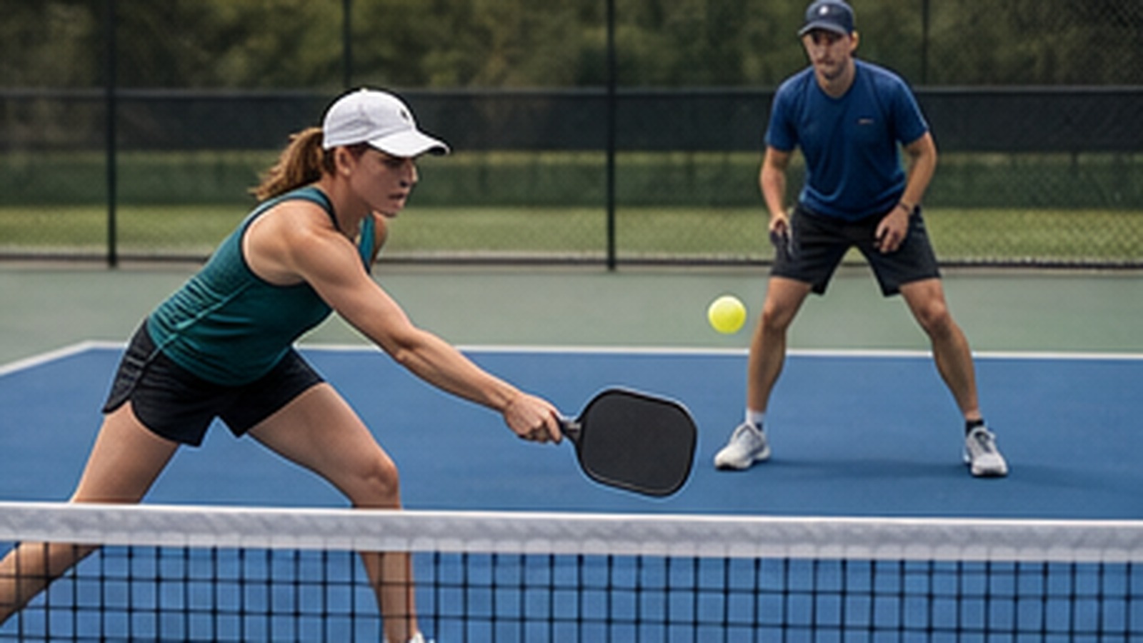 Photorealistic pickleball scene for Common Defensive Volley Timing Mistakes and How to Fix Them