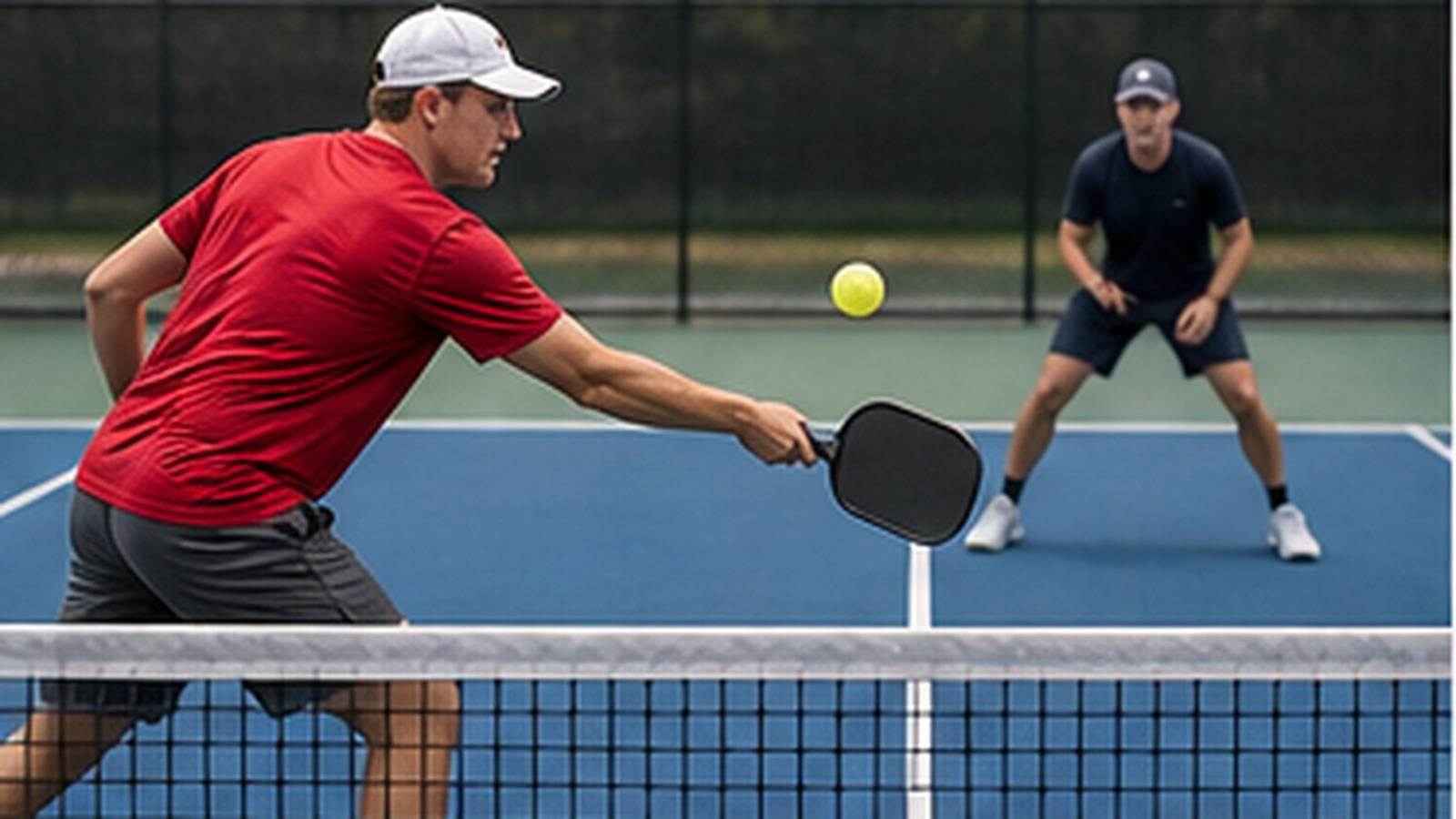 Photorealistic pickleball scene for Common Forehand Volley Timing Mistakes and How to Fix Them