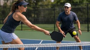 Photorealistic pickleball scene for Common Kitchen Dinking Paddle Angle Mistakes and How to Fix Them