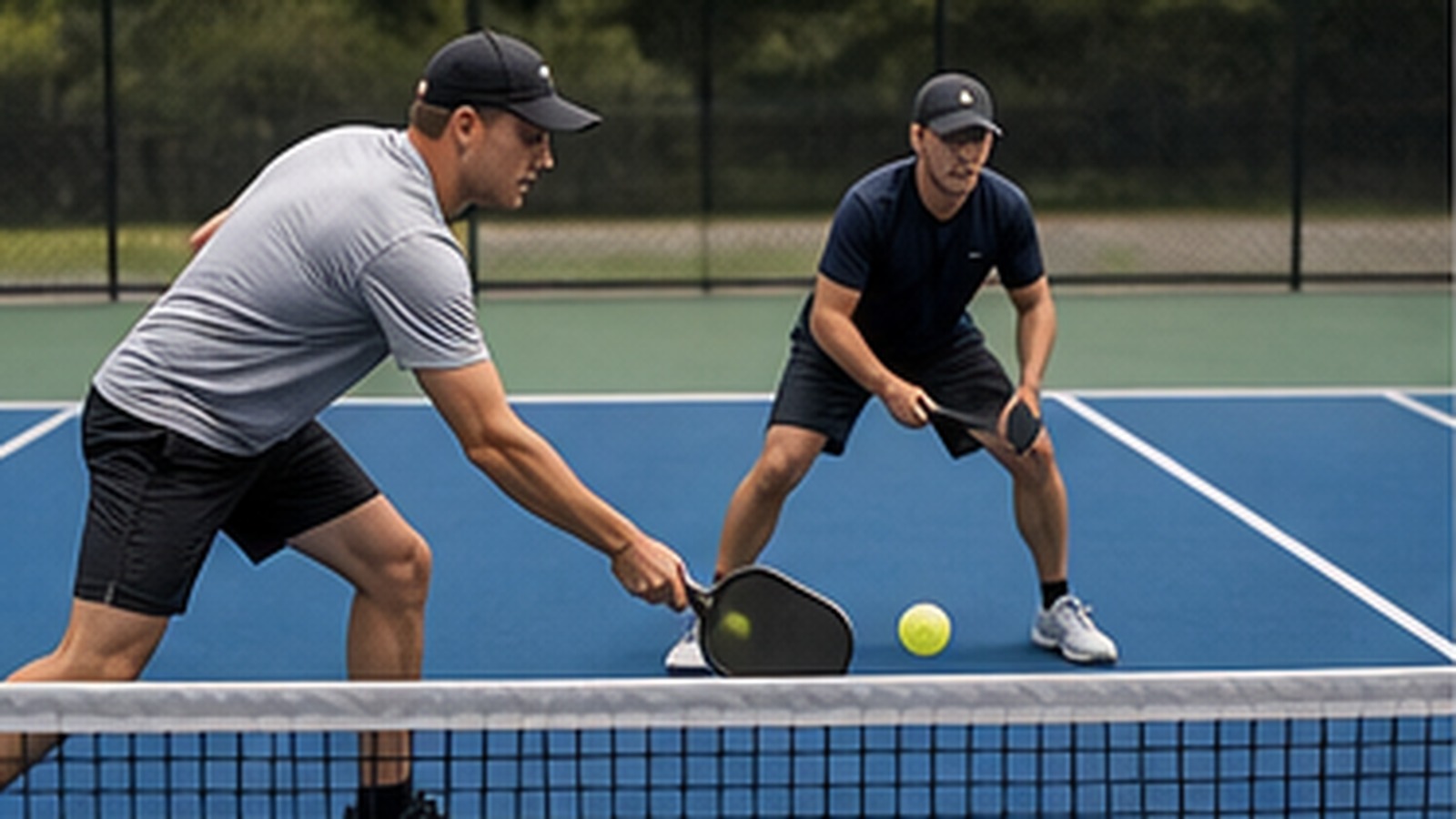 Photorealistic pickleball scene for Common Pickleball Volley Timing Mistakes and How to Fix Them