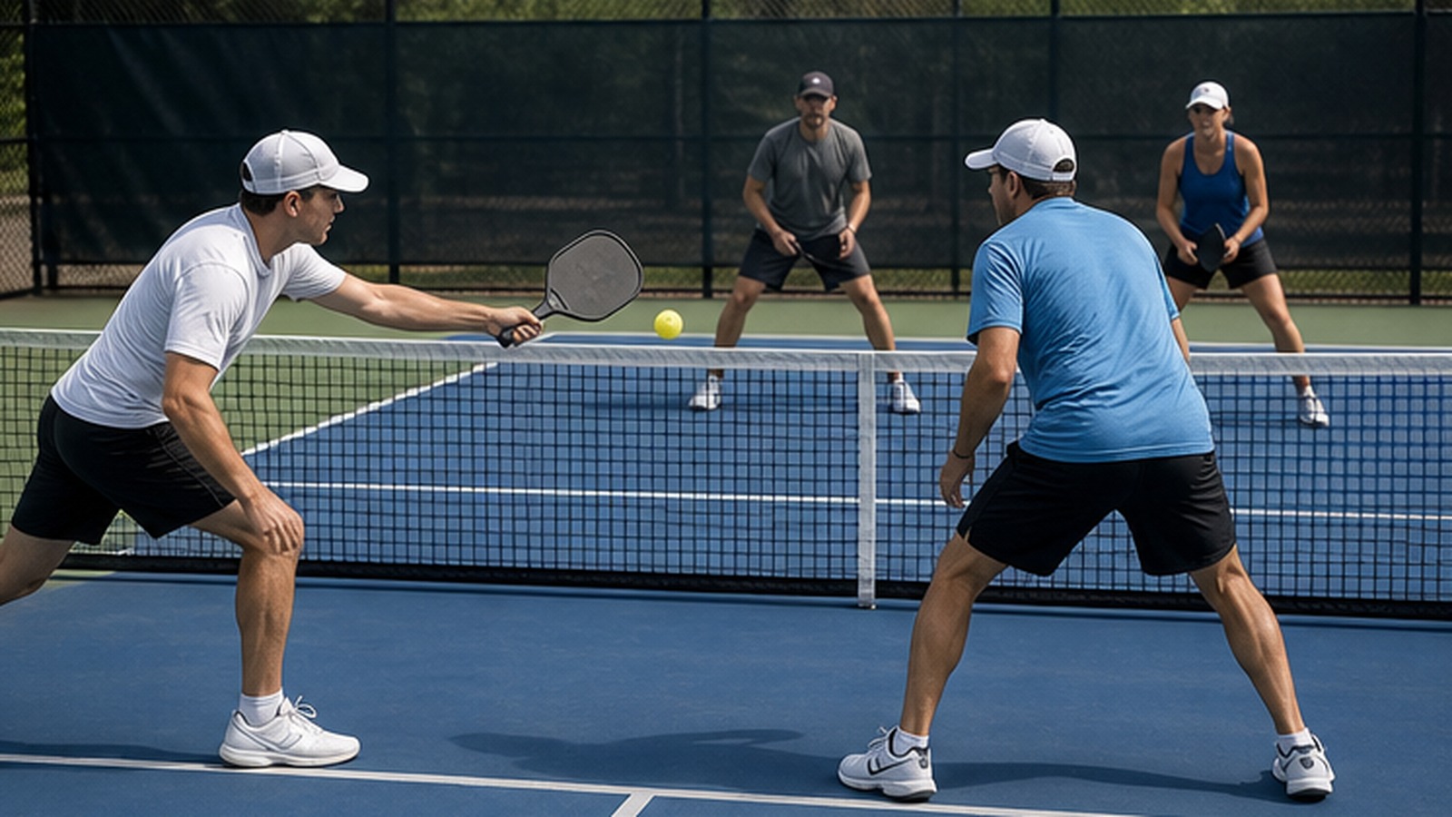 Photorealistic pickleball scene for Common Poaching Strategy Net Control Mistakes and How to Fix Them