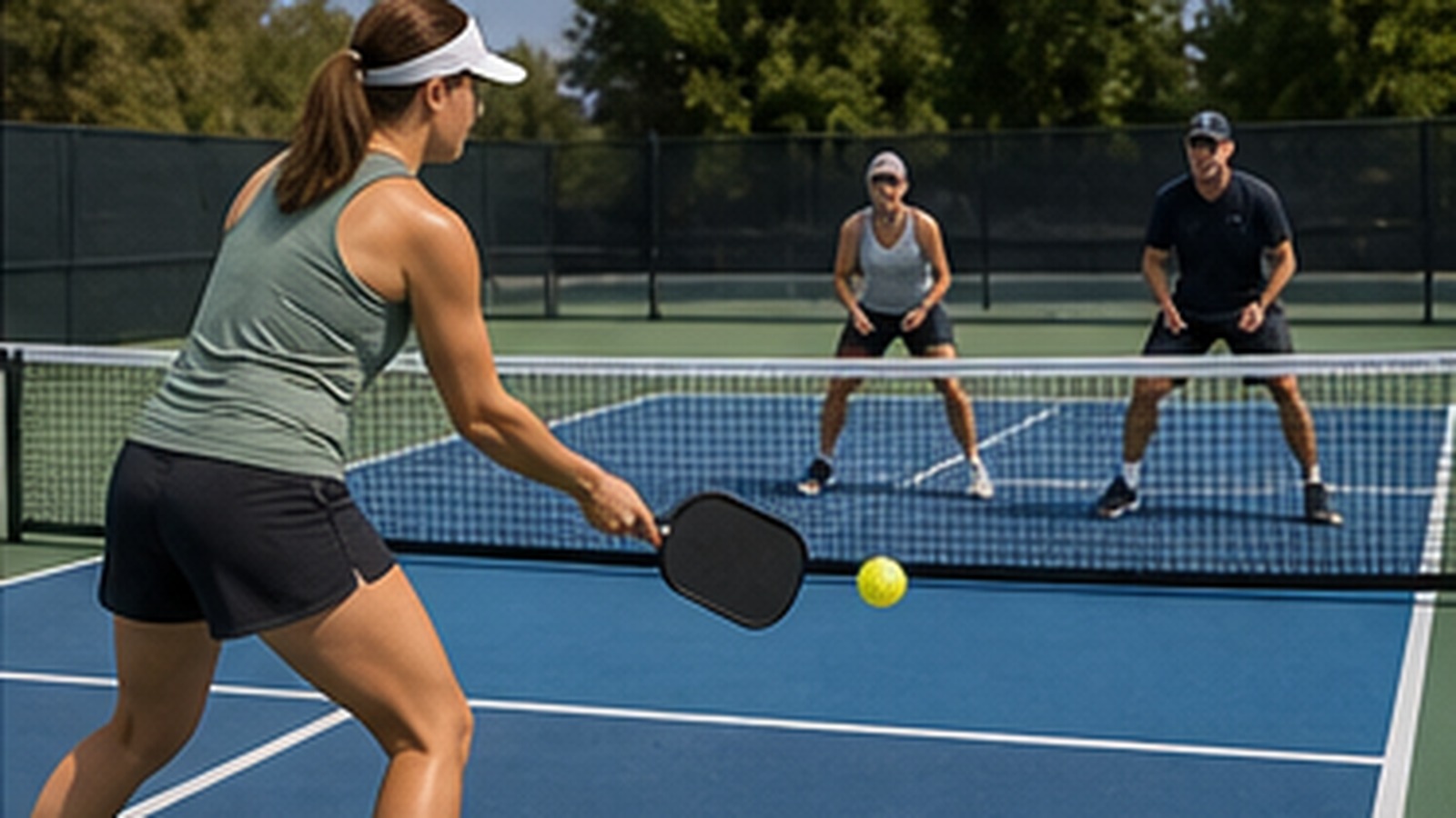 Photorealistic pickleball scene for Common Third Shot Drop Decision Making Mistakes and How to Fix Them