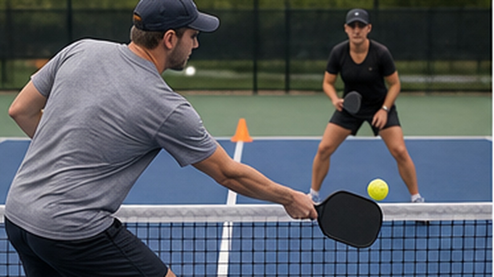 Photorealistic pickleball scene for Defensive Volley Drills with Simple Drills for Better Net Play