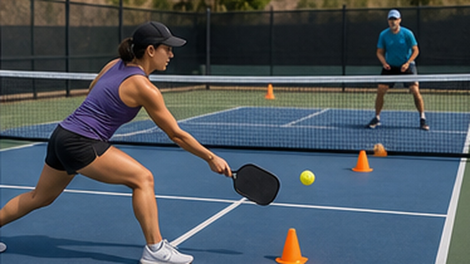 Photorealistic pickleball scene for Drop Shot Drills for Beginners for Better Footwork