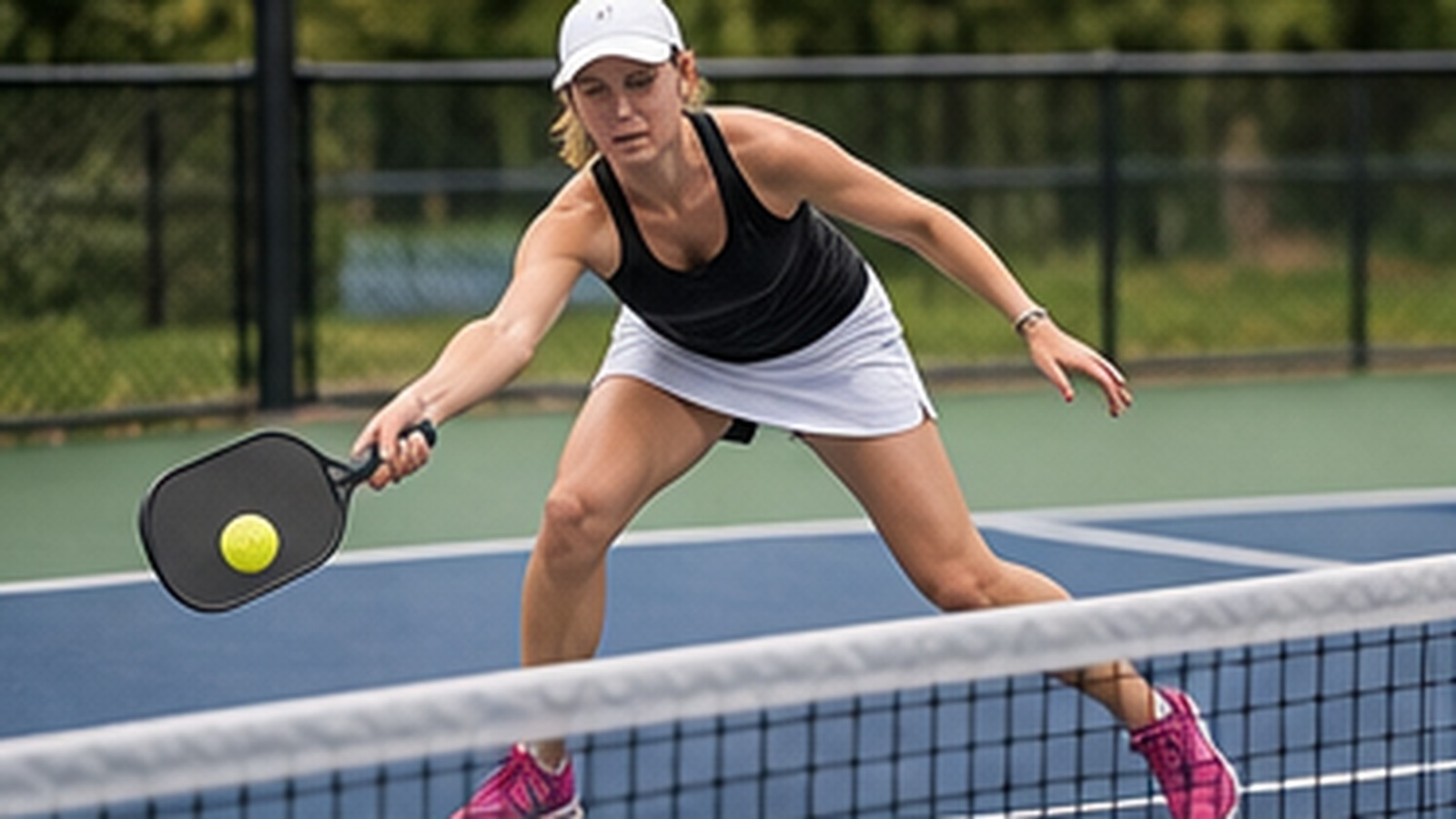 Photorealistic pickleball scene for Forehand Dink Drills That Wins More Points for Better Footwork