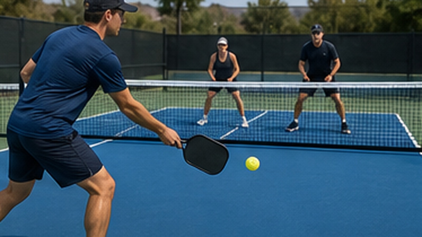 Photorealistic pickleball scene for Forehand Third Shot Drills That Changes the Point for Better Footwork