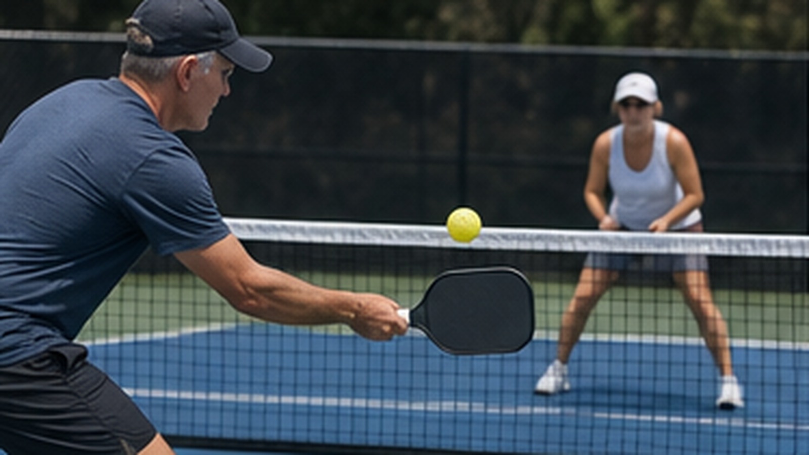 Photorealistic pickleball scene for Pickleball Spin Drills Against Defensive Players for Better Wrist Control