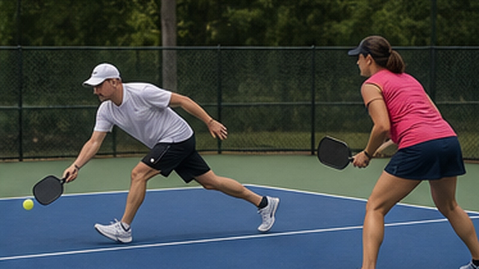 Photorealistic pickleball scene for Poaching Strategy Drills for Tournament Play for Better Shot Selection