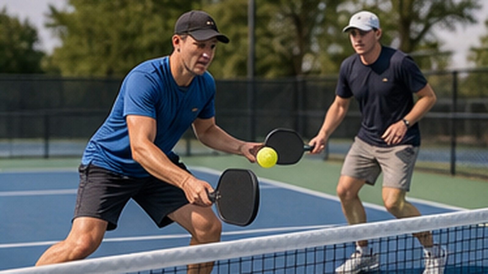 Photorealistic pickleball scene for Reset Dink Drills Step by Step for Better Footwork