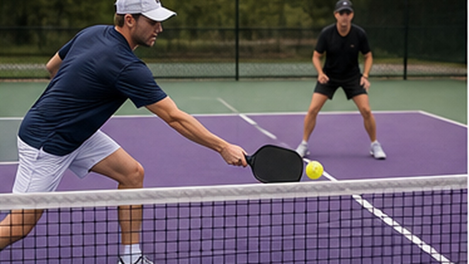 Photorealistic pickleball scene for Roll Volley Drills Without Swinging Too Hard for Better Net Play
