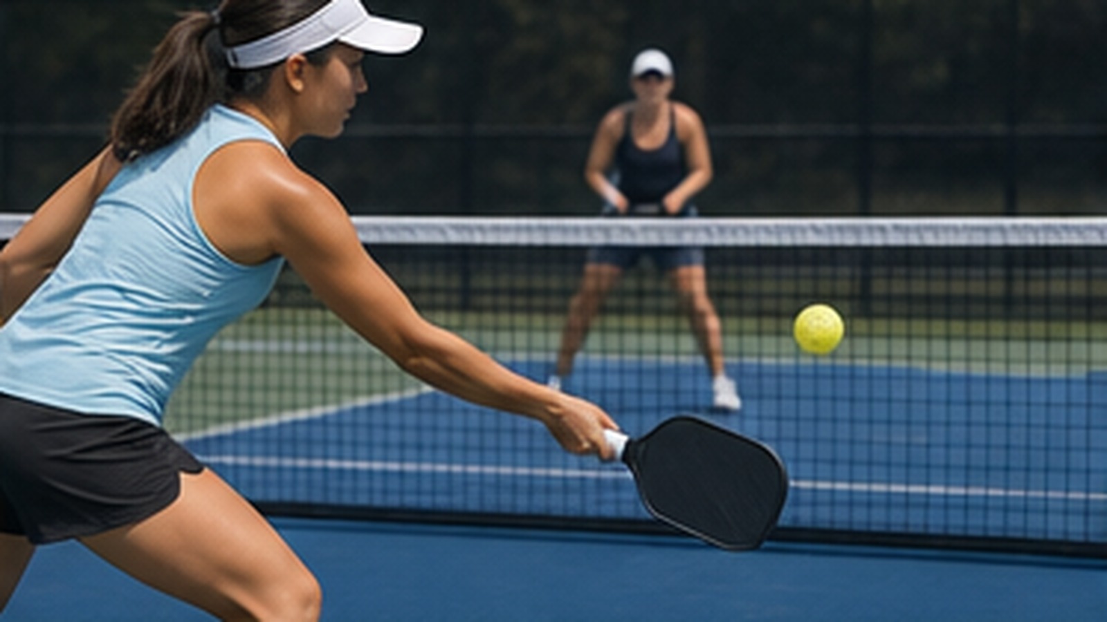 Photorealistic pickleball scene for Spin Volley Drills to Add Movement to Your Shots for Better Wrist Control