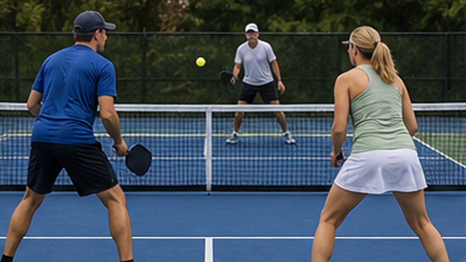 Photorealistic pickleball scene for Stacking Strategy Drills Without Confusing Your Partner for Better Shot Selection