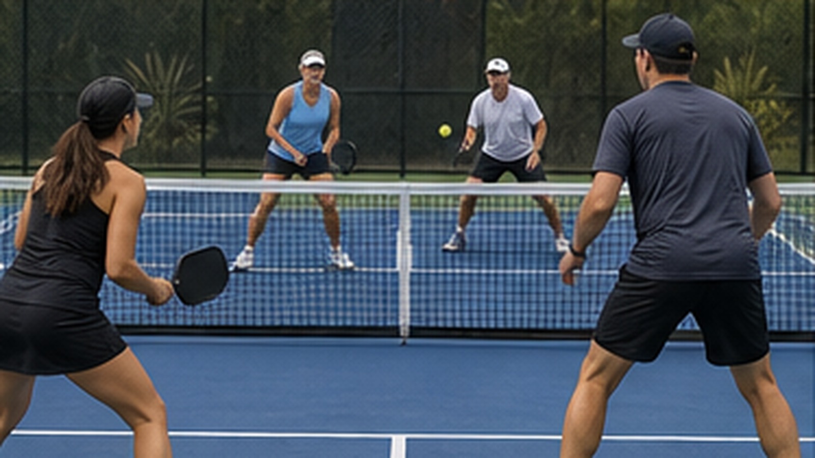 Photorealistic pickleball scene for Switching Calls Drills to Control the Middle for Better Shot Selection