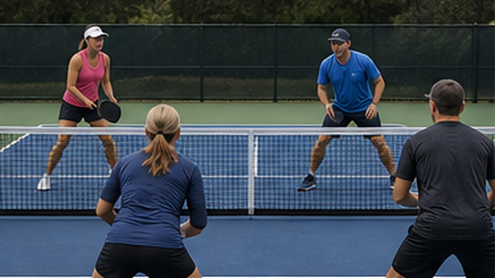Photorealistic pickleball scene for Team Defense Drills with Simple Practice Drills for Better Shot Selection