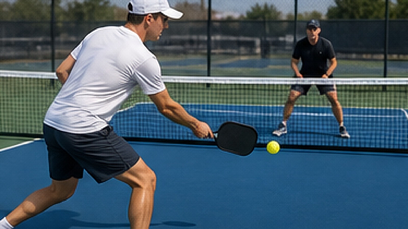 Photorealistic pickleball scene for Third Shot Drive Drills for Tournament Play for Better Footwork